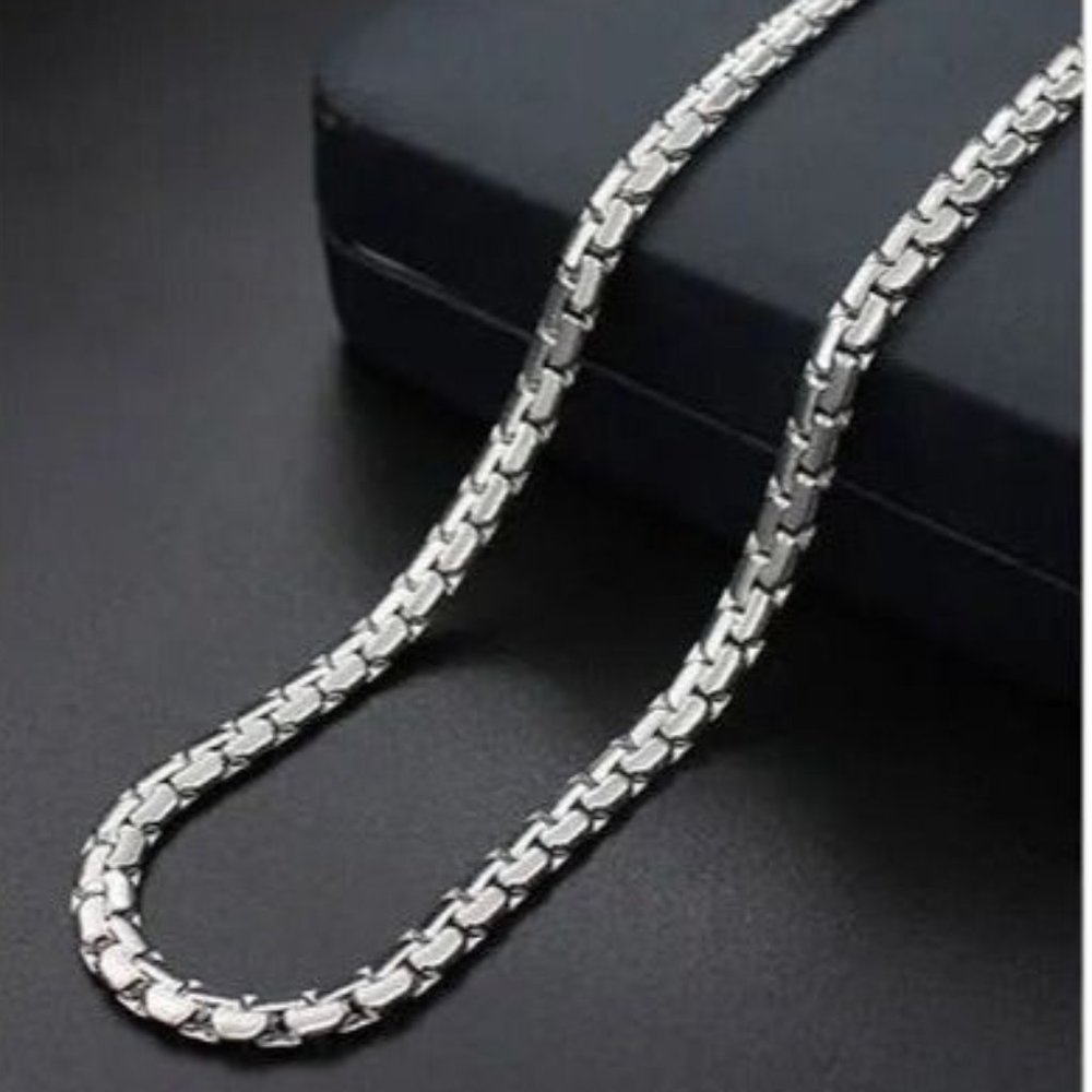 28" Mens 14K White Gold Chain Link Necklace Streetwear 14 Karat K Guys Jewelry - Picture 2 of 9